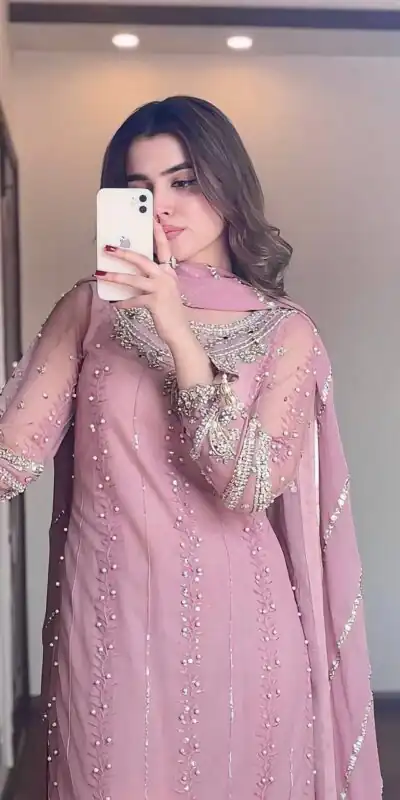 SRK 5276 Baby Pink in Faux Georgette Bead Work & Embroidery Work Salwar Suit . Now at just ₹2049. Delivery 4-6 Working Days. Shop now. | Casual Suits, Jump Suits, Creative suits, Designer Suits, Palazzo Suits, Party Wear Suits, Patiala Suits, Salwar suit, Straight Suits