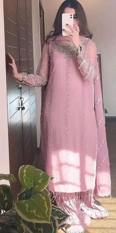 SRK 5276 Baby Pink in Faux Georgette Bead Work & Embroidery Work Salwar Suit . Now at just ₹2049. Delivery 4-6 Working Days. Shop now. | Casual Suits, Jump Suits, Creative suits, Designer Suits, Palazzo Suits, Party Wear Suits, Patiala Suits, Salwar suit, Straight Suits