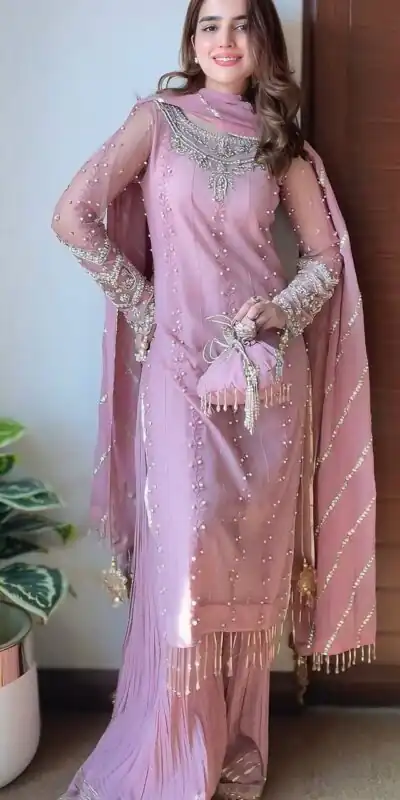 SRK 5276 Baby Pink in Faux Georgette Bead Work & Embroidery Work Salwar Suit . Now at just ₹2049. Delivery 4-6 Working Days. Shop now. | Casual Suits, Jump Suits, Creative suits, Designer Suits, Palazzo Suits, Party Wear Suits, Patiala Suits, Salwar suit, Straight Suits