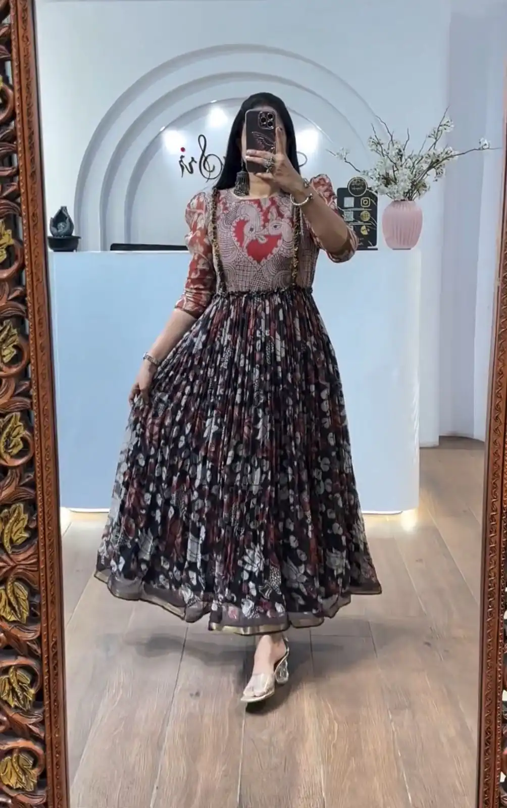 PC 540 Black Color Cota checks Gown with Kalamkari Print. Wedding, Party, Festive Introductory Price ₹1849. Delivery 4-6 Working Days. Shop now. | Bollywood Gowns, Creative Gowns, Designer Gowns, Embroidered Gowns, Gowns, Party Wear Gowns