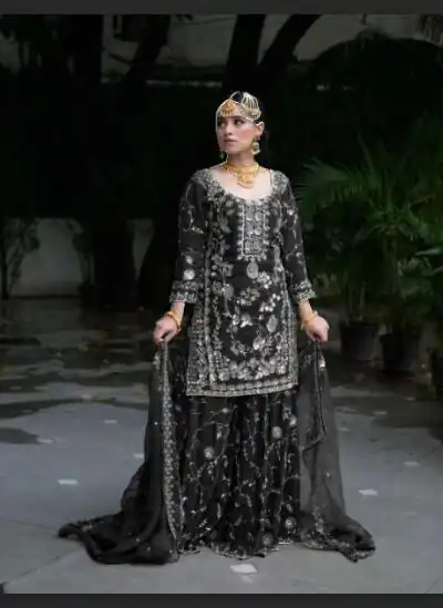 VLM 226 Black Fox Georgette with Embroidery Work & Lace Work Salwar Suit . Festive Deal ₹2499. Delivery 4-6 Working Days. Shop now. | Casual Suits, Jump Suits, Creative suits, Designer Suits, Palazzo Suits, Party Wear Suits, Patiala Suits, Salwar suit, Straight Suits