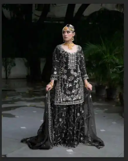 VLM 226 Black Fox Georgette with Embroidery Work & Lace Work Salwar Suit . Festive Deal ₹2499. Delivery 4-6 Working Days. Shop now. | Casual Suits, Jump Suits, Creative suits, Designer Suits, Palazzo Suits, Party Wear Suits, Patiala Suits, Salwar suit, Straight Suits