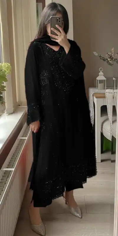 LG 2002 Black Georgette With Embroidery Work Salwar Suit . Wedding, Party, Festive, Events, Affordable Price ₹1999. Delivery 4-6 Working Days. Shop now. | Casual Suits, Jump Suits, Tops & Bottoms, Track Suits, Trendy Wear, Creative suits, Designer Suits, Palazzo Suits, Party Wear Suits, Patiala Suits, Salwar suit, Straight Suits
