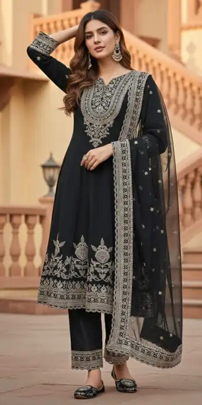 KF-1715 Black in Faux Georgette Embroidery Work & Lace Work Salwar Suit . Get it for ₹2399. Delivery 4-6 Working Days. Shop now. | Casual Suits, Jump Suits, Tops & Bottoms, Track Suits, Trendy Wear, Creative suits, Designer Suits, Palazzo Suits, Party Wear Suits, Patiala Suits, Salwar suit, Straight Suits