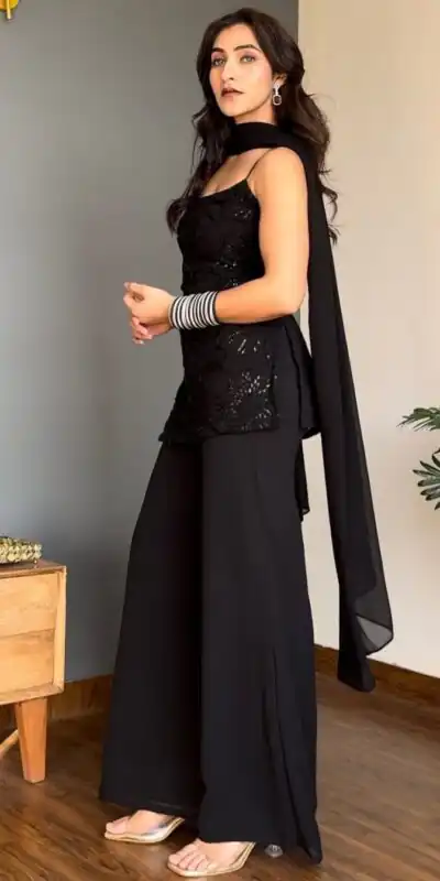 BD 1825 Black Faux Georgette Salwar Suit with Sequins Work & Embroidery Work. Affordable Price ₹1949. Delivery 4-6 Working Days. Shop now. | Casual Suits, Jump Suits, Creative suits, Designer Suits, Palazzo Suits, Party Wear Suits, Patiala Suits, Salwar suit, Straight Suits