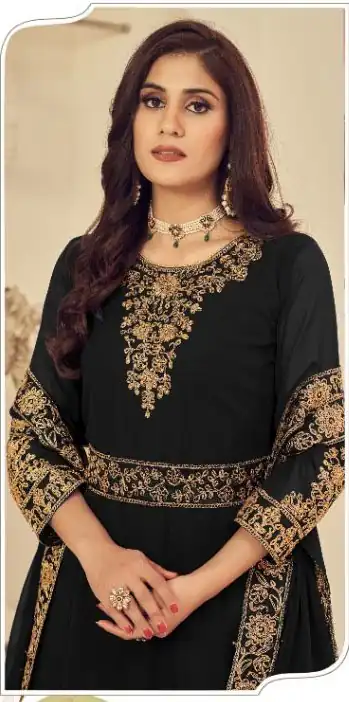 DS 1121 Black Georgette Salwar Suit with Stone Work. Get it for ₹1999. Wedding, Party, Festive, Events, Delivery 4-6 Working Days. Shop now. | Casual Suits, Jump Suits, Tops & Bottoms, Track Suits, Trendy Wear, Creative suits, Designer Suits, Palazzo Suits, Party Wear Suits, Patiala Suits, Salwar suit, Straight Suits