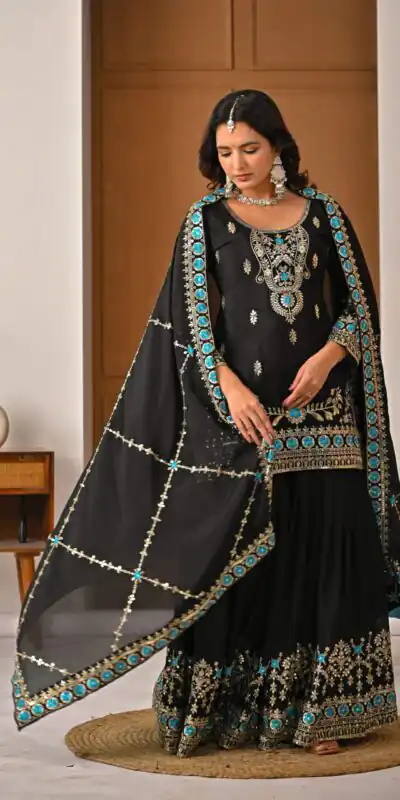 ND 5057 Black NC Vichitra Silk Salwar Suit with Embroidery Work. Special Price ₹2599. Delivery 4-6 Working Days. Shop now. | Casual Suits, Jump Suits, Creative suits, Designer Suits, Palazzo Suits, Party Wear Suits, Patiala Suits, Salwar suit, Straight Suits