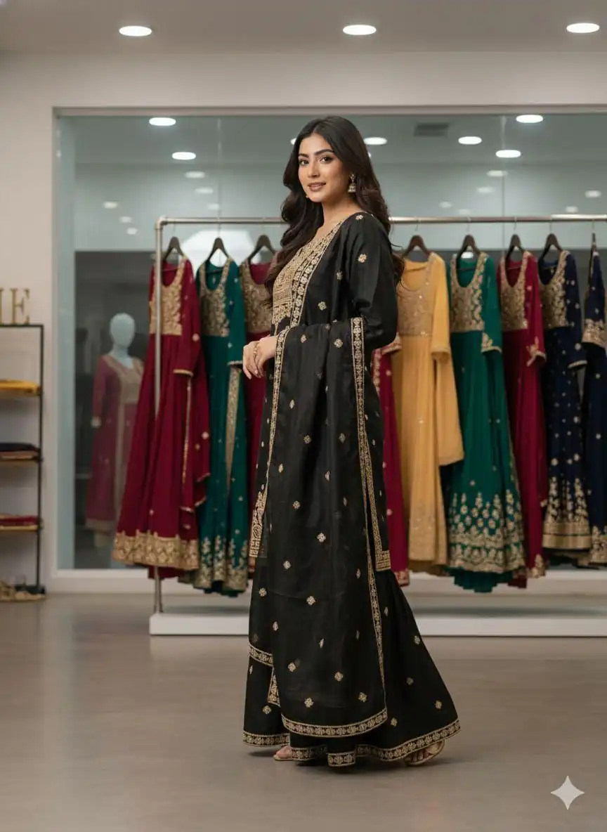 LG 2056 Black Organza Salwar Suit with Embroidery Work. Wedding, Party, Festive, Events Festive Deal ₹2099. Delivery 4-6 Working Days. Shop now. | Casual Suits, Jump Suits, Creative suits, Designer Suits, Palazzo Suits, Party Wear Suits, Patiala Suits, Salwar suit, Straight Suits