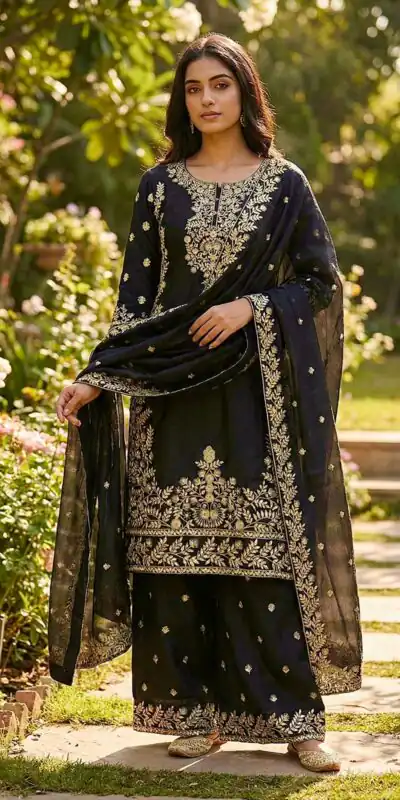 SRK 5316 Black Organza Silk Salwar Suit Perfect for Wedding, Party, Makar Sankranti, Eid, Durga Puja – . Affordable Price ₹2149. Delivery 4-6 Workin | Casual Suits, Jump Suits, Creative suits, Designer Suits, Palazzo Suits, Party Wear Suits, Patiala Suits, Salwar suit, Straight Suits