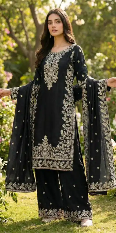 SRK 5316 Black Organza Silk Salwar Suit Perfect for Wedding, Party, Makar Sankranti, Eid, Durga Puja – . Affordable Price ₹2149. Delivery 4-6 Workin | Casual Suits, Jump Suits, Creative suits, Designer Suits, Palazzo Suits, Party Wear Suits, Patiala Suits, Salwar suit, Straight Suits