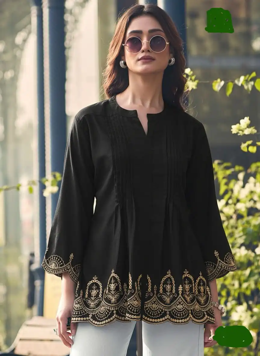 INLI Adaa 7.0 Black in Rayon Cut Work & Embroidery Work Kurti . Introductory Price ₹1349. Delivery 4-6 Working Days. Shop now. | Bollywood Kurti, Creative Kurtis, Designer Kurti, Kurti, Party Wear Kurti, Selfie Kurti