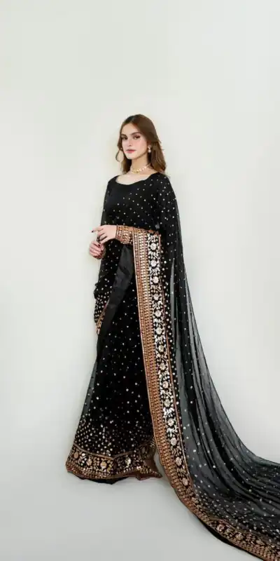 NC 5545 Black in Color Georgette. Embroidery Work & Sequins Work Saree Best Price ₹2149. Delivery 4-6 Working Days. Shop now. | Creative Sarees, Bollywood Sarees, Designer Sarees, Embroidered Sarees, Ethnic Saree, Modern Digital sarees, Party Wear Sarees, Sarees