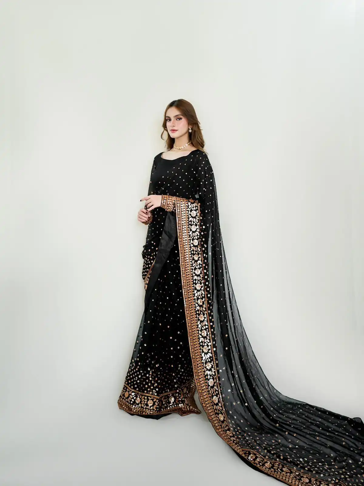 NC 5545 Black in Color Georgette. Embroidery Work & Sequins Work Saree Best Price ₹2149. Delivery 4-6 Working Days. Shop now. | Creative Sarees, Bollywood Sarees, Designer Sarees, Embroidered Sarees, Ethnic Saree, Modern Digital sarees, Party Wear Sarees, Sarees