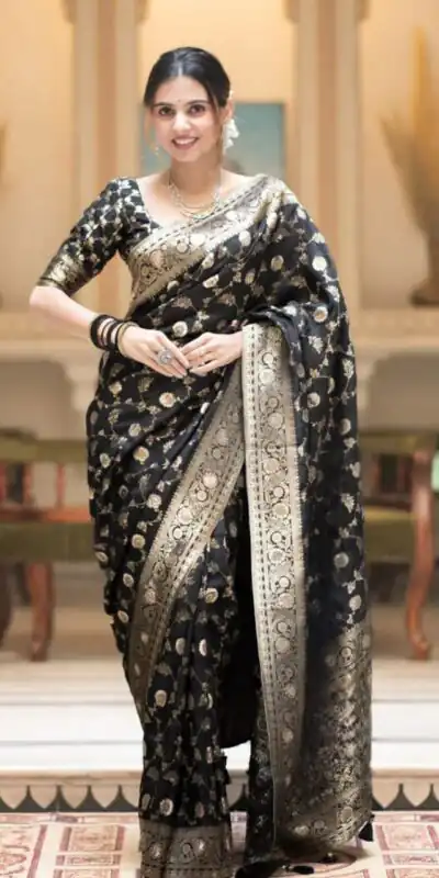 KPR 208 Black in Color Soft Lichi Silk Designer Work Saree . Available at ₹1399 only. Delivery 4-6 Working Days. Shop now. | Creative Sarees, Bollywood Sarees, Designer Sarees, Embroidered Sarees, Ethnic Saree, Modern Digital sarees, Party Wear Sarees, Sarees