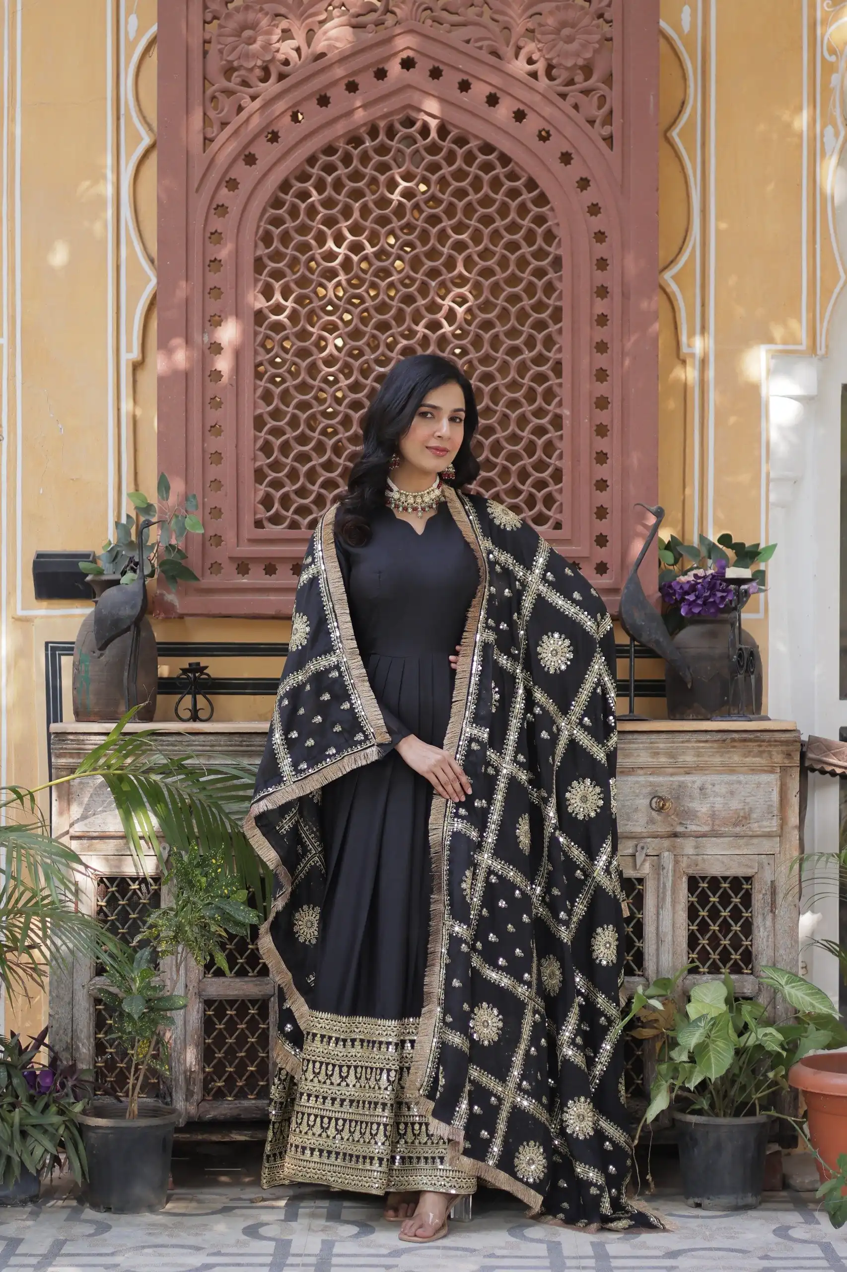 KA 1139 Black Star Georgette Gown Perfect for Wedding, Party, Onam, Mehendi, Traditional Day – . Affordable Price ₹3149. Delivery 4-6 Working Days. | Bollywood Gowns, Creative Gowns, Designer Gowns, Embroidered Gowns, Gowns, Party Wear Gowns