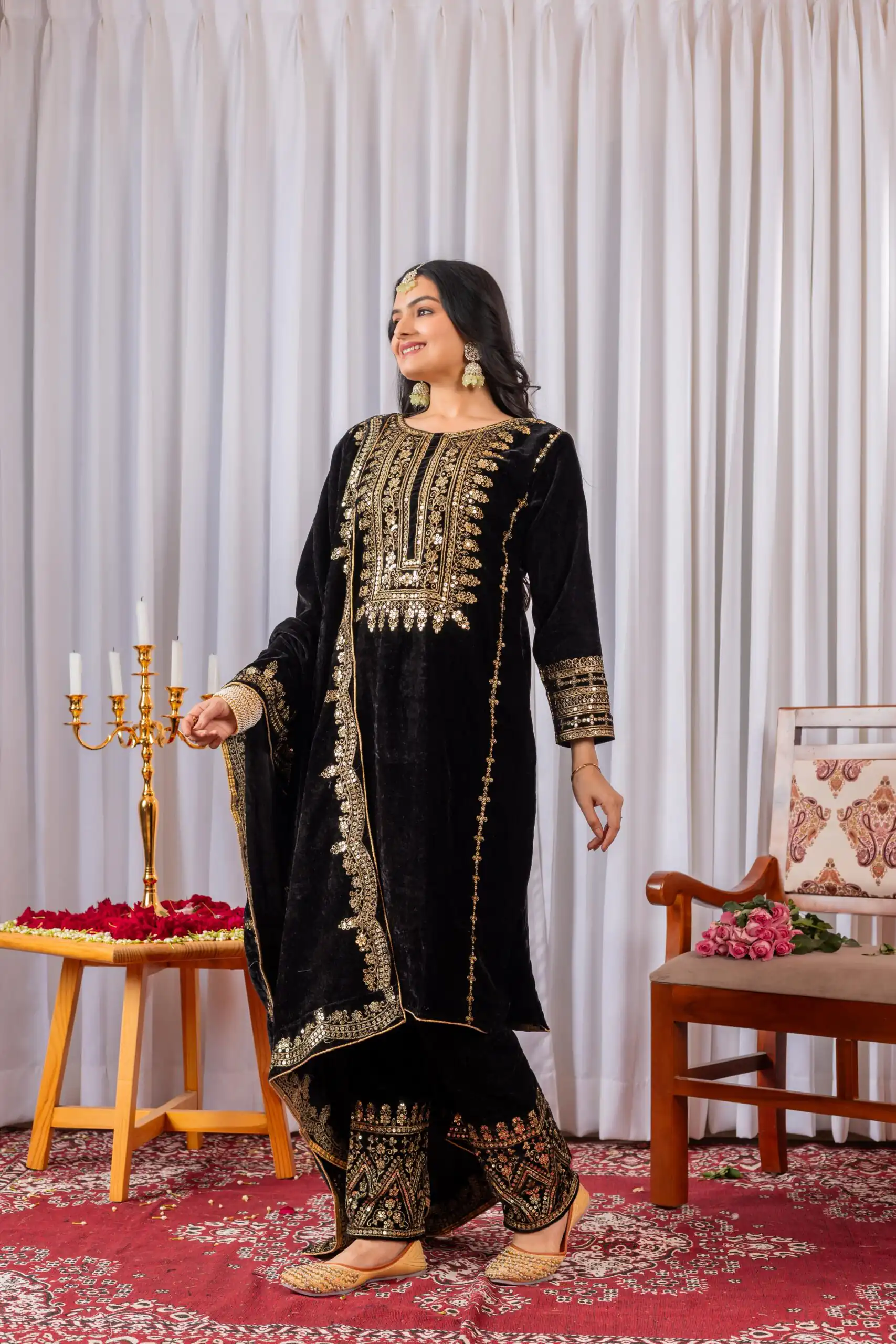 AD 089 Black Viscose Velvet Salwar Suit with Embroidery Work. Affordable Price ₹1999. Delivery 4-6 Working Days. Shop now. | Casual Suits, Jump Suits, Creative suits, Designer Suits, Palazzo Suits, Party Wear Suits, Patiala Suits, Salwar suit, Straight Suits