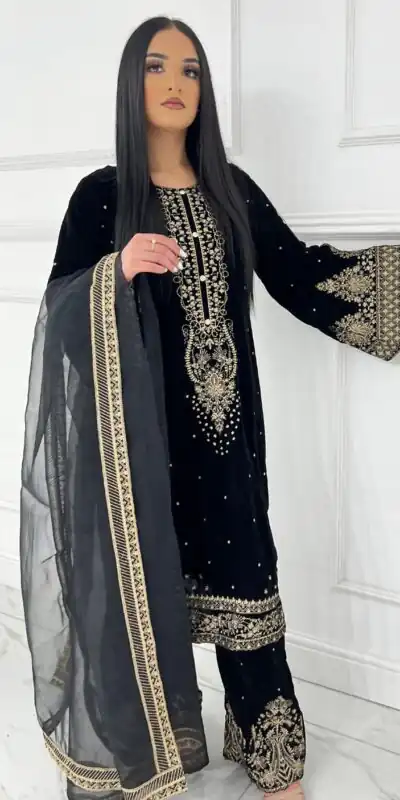 AD 222 Black Viscose Velvet Salwar Suit with Embroidery Work & Lace Work. Best Price ₹2099. Delivery 4-6 Working Days. Shop now. | Casual Suits, Jump Suits, Creative suits, Designer Suits, Palazzo Suits, Party Wear Suits, Patiala Suits, Salwar suit, Straight Suits