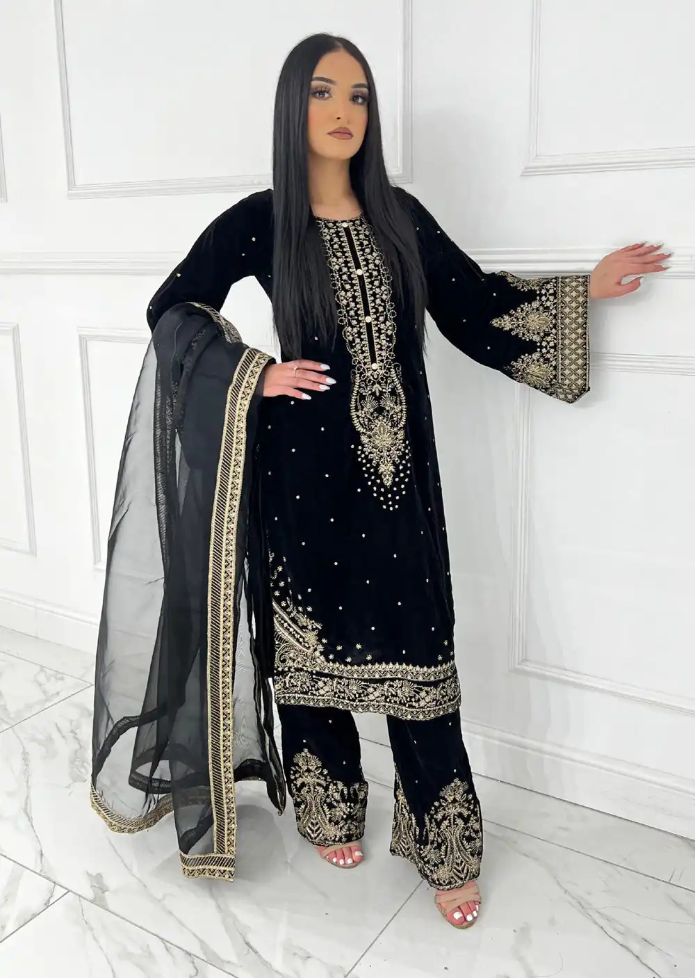 AD 222 Black Viscose Velvet Salwar Suit with Embroidery Work & Lace Work. Best Price ₹2099. Delivery 4-6 Working Days. Shop now. | Casual Suits, Jump Suits, Creative suits, Designer Suits, Palazzo Suits, Party Wear Suits, Patiala Suits, Salwar suit, Straight Suits