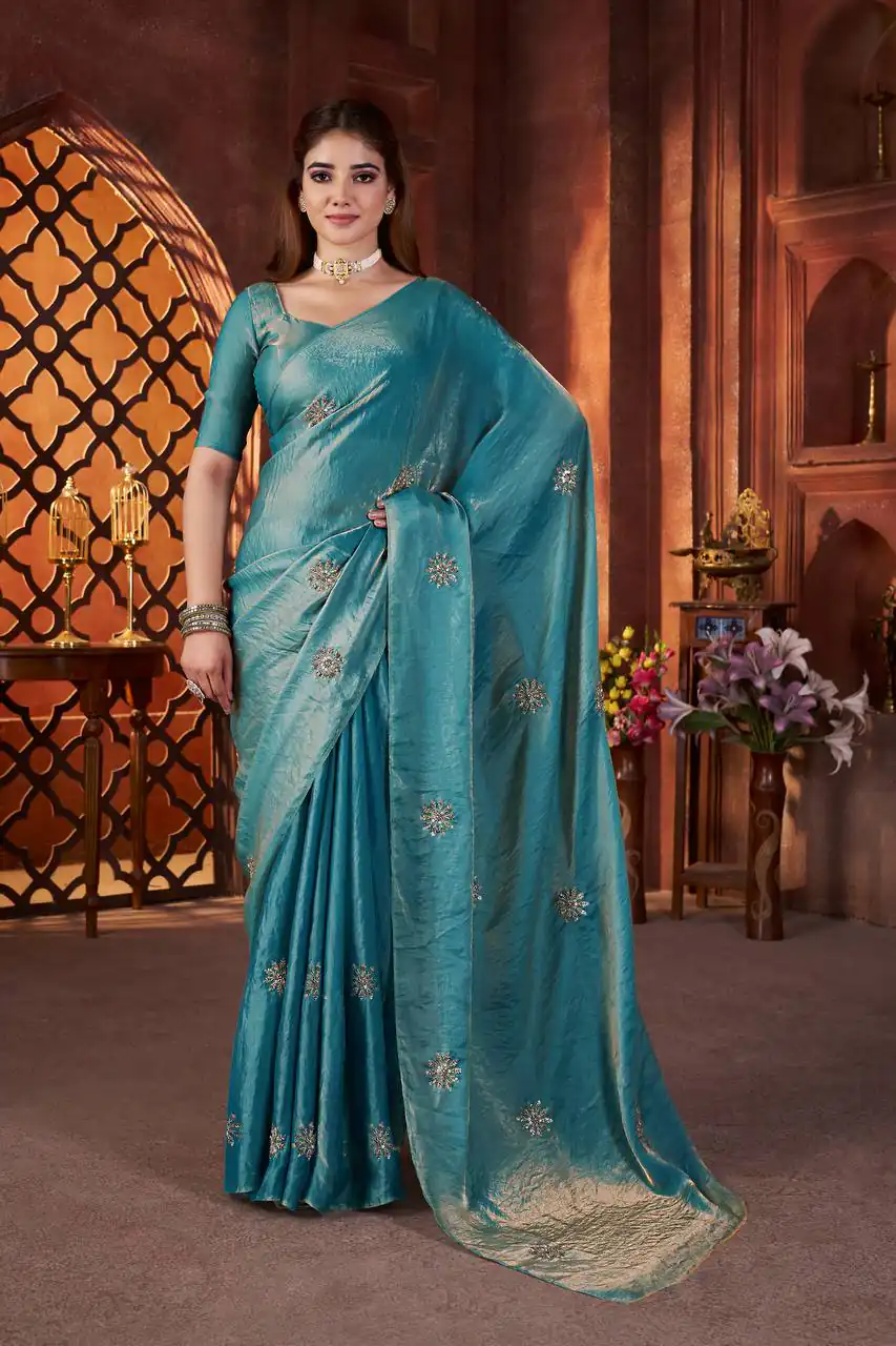 BT 3142 Blue Fandy Satin Silk Saree Perfect for Wedding, Party, Karwa Chauth, Reception, Pooja – . Festive Deal ₹1999. Delivery 4-6 Working Days. | Creative Sarees, Bollywood Sarees, Designer Sarees, Embroidered Sarees, Ethnic Saree, Modern Digital sarees, Party Wear Sarees, Sarees