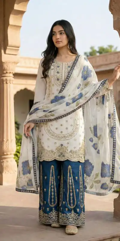 NSR 884 Blue Organza Silk Salwar Suit with Digital Print & Embroidery Work. Introductory Price ₹2149. Delivery 4-6 Working Days. Shop now. | Casual Suits, Jump Suits, Creative suits, Designer Suits, Palazzo Suits, Party Wear Suits, Patiala Suits, Salwar suit, Straight Suits