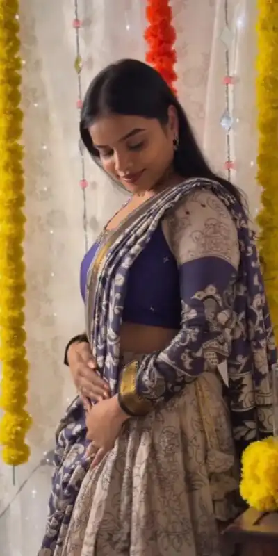 PC 562 Blue in Rion Cotton Kalamkari Print Lehenga Choli . Wedding, Party, Festive, Events, Now at just ₹2149. Delivery 4-6 Working Days. Shop now. | Bollywood Lehenga, Creative Lehenga, Designer Lehenga, Embroidered Lehenga, Lehenga, Party Wear Lehenga