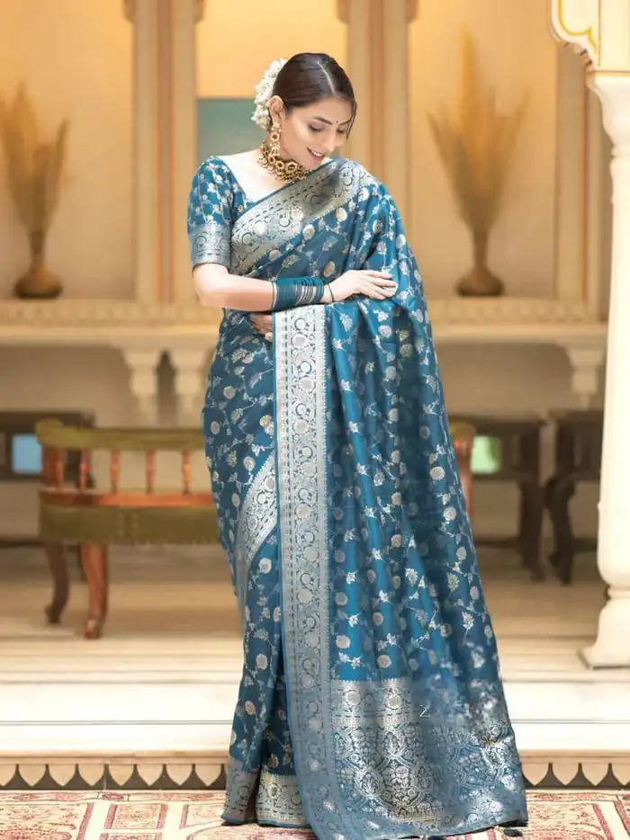 KPR 208 Blue in Color Soft Lichi Silk Designer Work Saree . Available at ₹1399 only. Delivery 4-6 Working Days. Shop now. | Creative Sarees, Bollywood Sarees, Designer Sarees, Embroidered Sarees, Ethnic Saree, Modern Digital sarees, Party Wear Sarees, Sarees