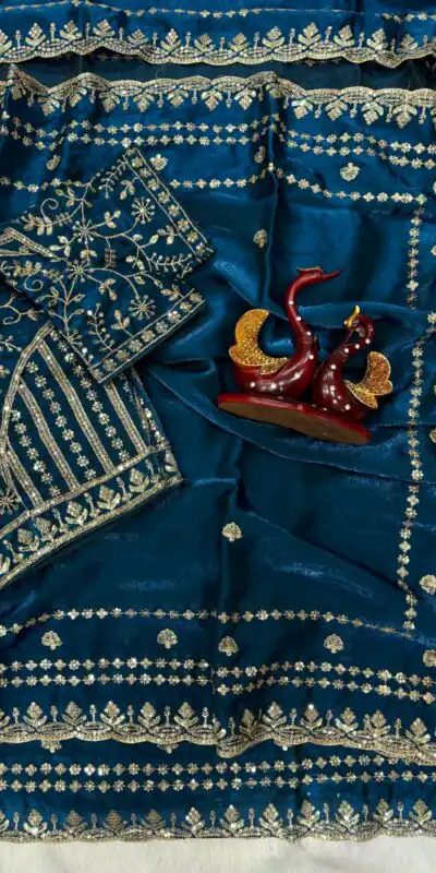 JR 664 Blue in Soft Space Silk Zari Work & Embroidery Work Saree. Available at ₹1949 only. Delivery 4-6 Working Days. Shop now. | Creative Sarees, Bollywood Sarees, Designer Sarees, Embroidered Sarees, Ethnic Saree, Modern Digital sarees, Party Wear Sarees, Sarees