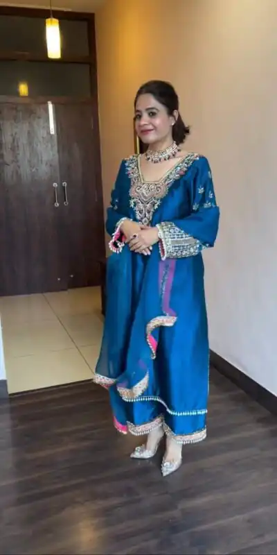 ST 170 Blue Cowrie Work & Embroidery Work Salwar Suit in Wine Vichitra Silk. Grab it for ₹2049. Delivery 4-6 Working Days. Shop now. | Casual Suits, Jump Suits, Creative suits, Designer Suits, Palazzo Suits, Party Wear Suits, Patiala Suits, Salwar suit, Straight Suits