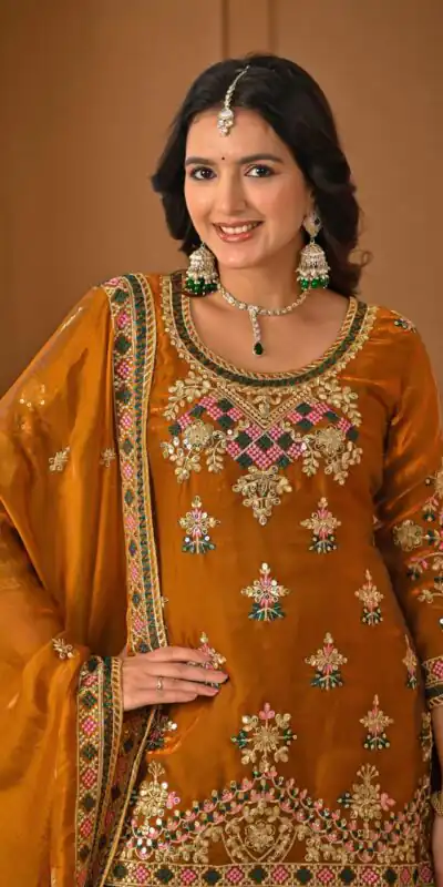 ND 5056 Brown Fandy Silk Salwar Suit with Embroidery Work. Wedding, Party, Festive, Events Now at just ₹2649. Delivery 4-6 Working Days. Shop now. | Casual Suits, Jump Suits, Creative suits, Designer Suits, Palazzo Suits, Party Wear Suits, Patiala Suits, Salwar suit, Straight Suits