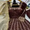 VLM 313 Brown JC Silk Gown. Perfect for Wedding, Party, Sangeet, Baisakhi, Diwali – Introductory Price ₹2599. Delivery 4-6 Working Days. Shop now. | Bollywood Gowns, Creative Gowns, Designer Gowns, Embroidered Gowns, Gowns, Party Wear Gowns