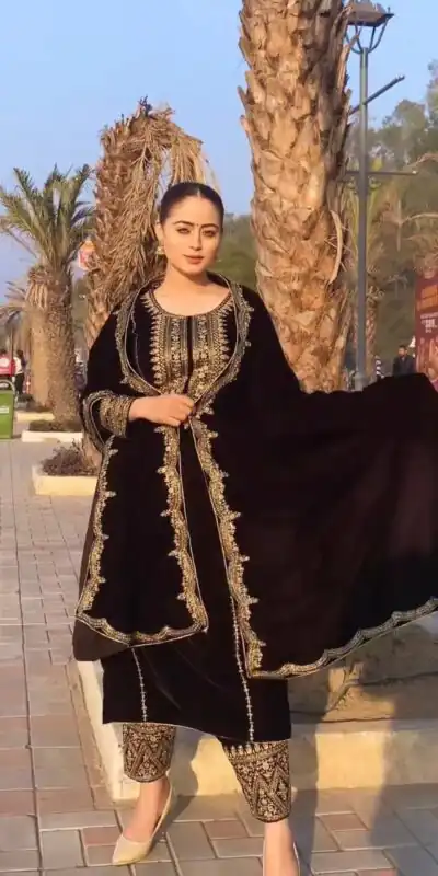 AD 089 Brown Viscose Velvet Salwar Suit with Embroidery Work. Affordable Price ₹1999. Delivery 4-6 Working Days. Shop now. | Casual Suits, Jump Suits, Creative suits, Designer Suits, Palazzo Suits, Party Wear Suits, Patiala Suits, Salwar suit, Straight Suits