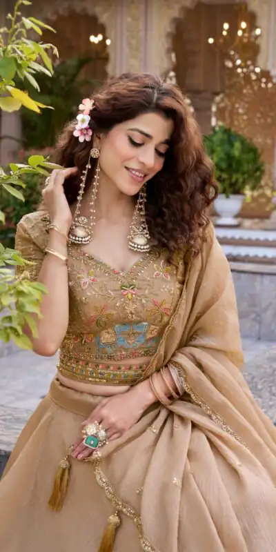 Ram 160 Chiku Color Crunchy Lehenga Choli with Embroidery Work. Online Festive Deal ₹3199. Delivery 4-6 Working Days. Shop now. | Bollywood Lehenga, Creative Lehenga, Designer Lehenga, Embroidered Lehenga, Lehenga, Party Wear Lehenga