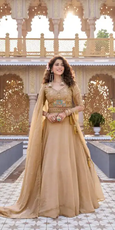 Ram 160 Chiku Color Crunchy Lehenga Choli with Embroidery Work. Online Festive Deal ₹3199. Delivery 4-6 Working Days. Shop now. | Bollywood Lehenga, Creative Lehenga, Designer Lehenga, Embroidered Lehenga, Lehenga, Party Wear Lehenga