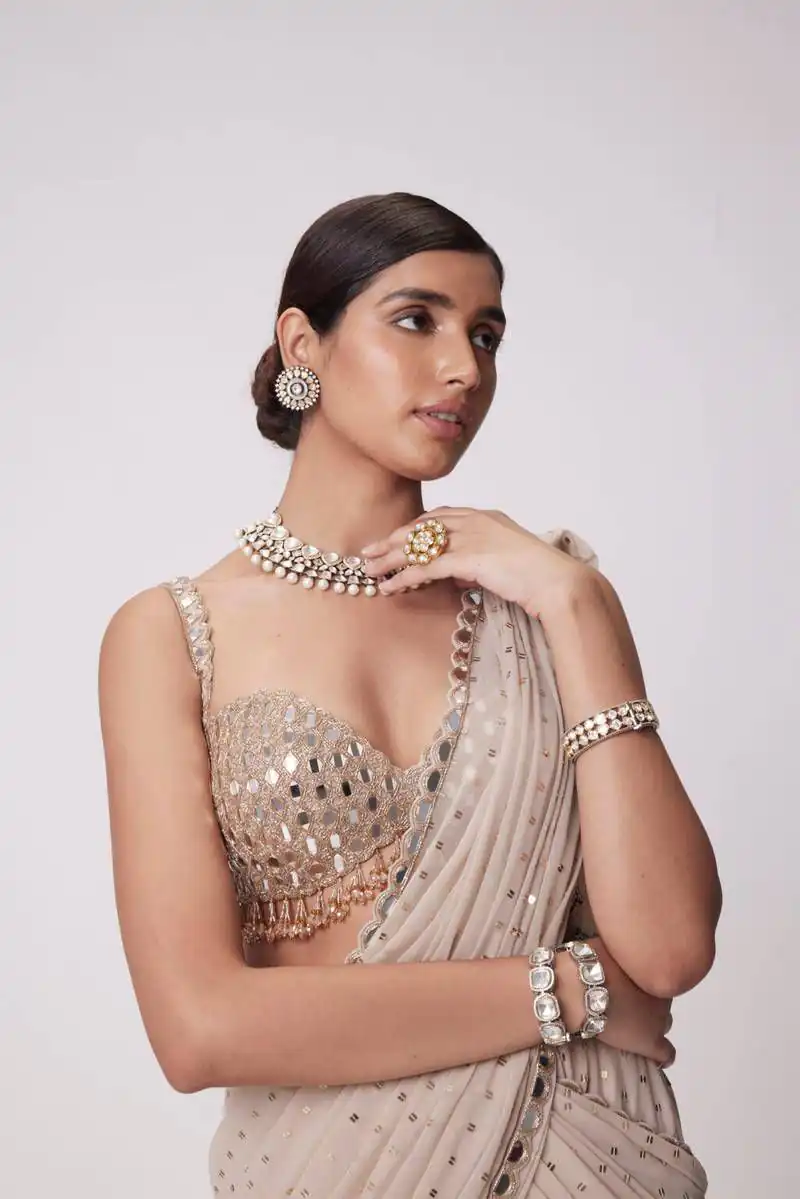 BD 1821 Chiku in Faux Georgette Mirror Work Saree . Wedding, Party, Festive, Events, Grab it for ₹2499. Delivery 4-6 Working Days. Shop now. | Creative Sarees, Bollywood Sarees, Designer Sarees, Embroidered Sarees, Ethnic Saree, Modern Digital sarees, Party Wear Sarees, Sarees