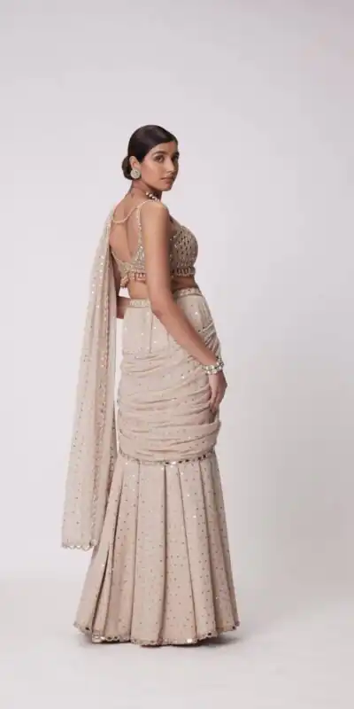 BD 1821 Chiku in Faux Georgette Mirror Work Saree . Wedding, Party, Festive, Events, Grab it for ₹2499. Delivery 4-6 Working Days. Shop now. | Creative Sarees, Bollywood Sarees, Designer Sarees, Embroidered Sarees, Ethnic Saree, Modern Digital sarees, Party Wear Sarees, Sarees