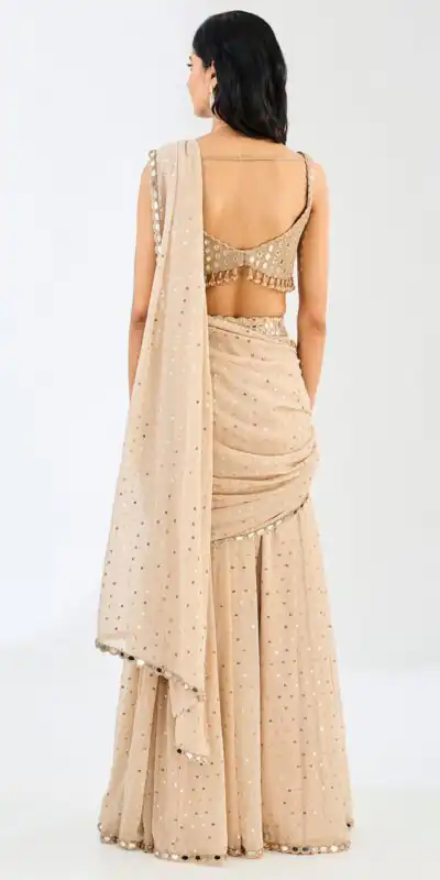 BD 1821 Chiku in Faux Georgette Mirror Work Saree . Wedding, Party, Festive, Events, Grab it for ₹2499. Delivery 4-6 Working Days. Shop now. | Creative Sarees, Bollywood Sarees, Designer Sarees, Embroidered Sarees, Ethnic Saree, Modern Digital sarees, Party Wear Sarees, Sarees