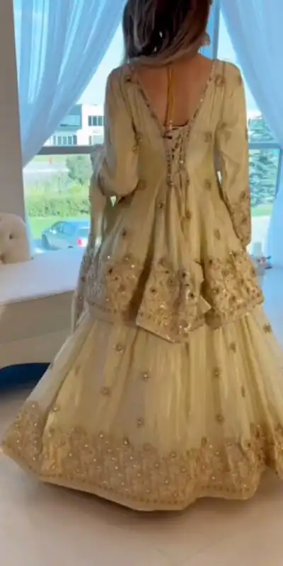 ST 1159 Cream Chinon Lehenga Choli with Embroidery Work & Mirror Work. Grab it for ₹2549. Delivery 4-6 Working Days. Shop now. | Bollywood Lehenga, Creative Lehenga, Designer Lehenga, Embroidered Lehenga, Lehenga, Party Wear Lehenga