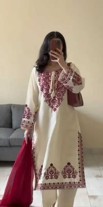 DC 108 Cream Color Natural Crep Salwar Suit with Embroidery Work. Wedding, Party, Festive, Best Price ₹1849. Delivery 4-6 Working Days. Shop now. | Casual Suits, Jump Suits, Creative suits, Designer Suits, Palazzo Suits, Party Wear Suits, Patiala Suits, Salwar suit, Straight Suits