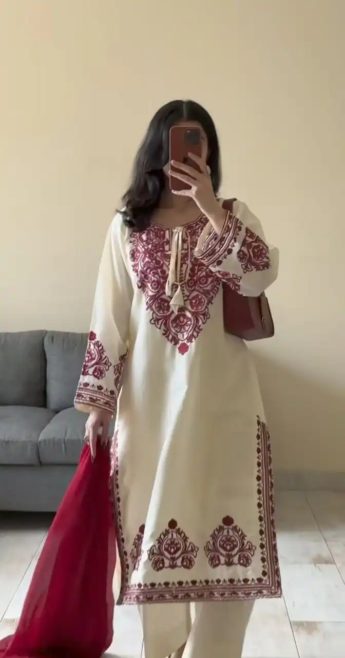 DC 108 Cream Color Natural Crep Salwar Suit with Embroidery Work. Wedding, Party, Festive, Best Price ₹1849. Delivery 4-6 Working Days. Shop now. | Casual Suits, Jump Suits, Creative suits, Designer Suits, Palazzo Suits, Party Wear Suits, Patiala Suits, Salwar suit, Straight Suits