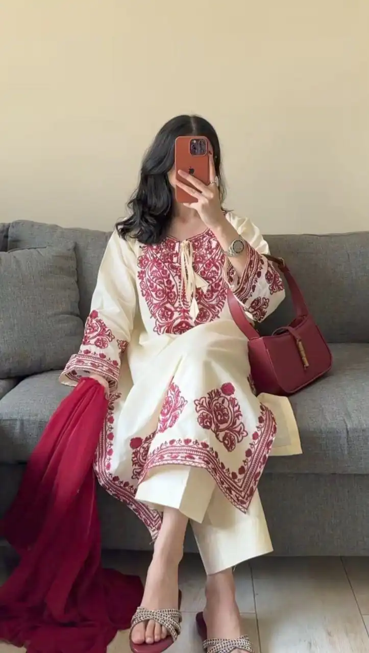 DC 108 Cream Color Natural Crep Salwar Suit with Embroidery Work. Wedding, Party, Festive, Best Price ₹1849. Delivery 4-6 Working Days. Shop now. | Casual Suits, Jump Suits, Creative suits, Designer Suits, Palazzo Suits, Party Wear Suits, Patiala Suits, Salwar suit, Straight Suits