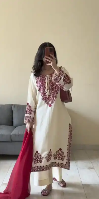DC 108 Cream Color Natural Crep Salwar Suit with Embroidery Work. Wedding, Party, Festive, Best Price ₹1849. Delivery 4-6 Working Days. Shop now. | Casual Suits, Jump Suits, Creative suits, Designer Suits, Palazzo Suits, Party Wear Suits, Patiala Suits, Salwar suit, Straight Suits