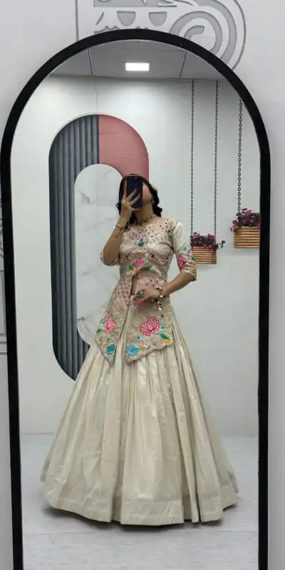PC 557 Cream Simar Cosmos Lehenga Choli Perfect for Wedding, Party, Lohri, Baby Shower, Housewarming – . Introductory Price ₹2649. Delivery 4-6 Workin | Bollywood Lehenga, Creative Lehenga, Designer Lehenga, Embroidered Lehenga, Lehenga, Party Wear Lehenga