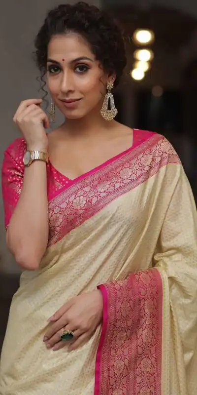 KPR 279 Cream Soft Lichi Silk Saree Perfect for Wedding, Party, Raksha Bandhan, Sangeet, Eid – . Get it for ₹1449. Delivery 4-6 Working Days. | Creative Sarees, Bollywood Sarees, Designer Sarees, Embroidered Sarees, Ethnic Saree, Modern Digital sarees, Party Wear Sarees, Sarees