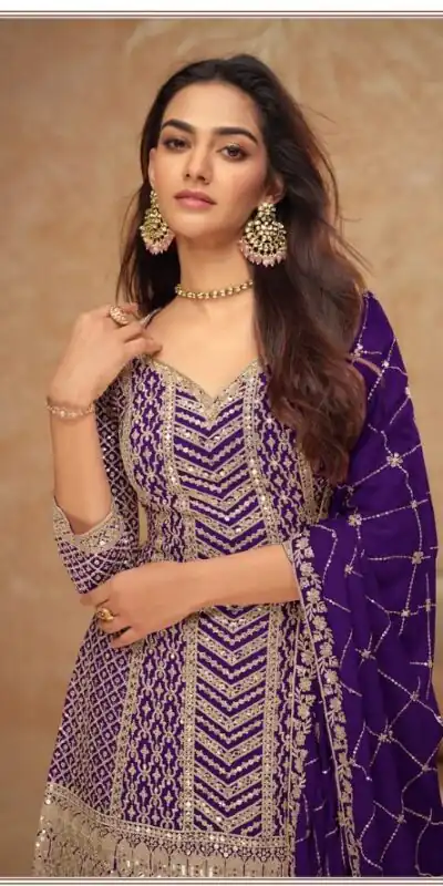 FC 7518 Dark Purple Chinon Salwar Suit Perfect for Wedding, Party, Diwali, Durga Puja, Temple Visit – . Festive Deal ₹3099. Delivery 4-6 Working Days. | Casual Suits, Jump Suits, Tops & Bottoms, Track Suits, Trendy Wear, Creative suits, Designer Suits, Palazzo Suits, Party Wear Suits, Patiala Suits, Salwar suit, Straight Suits