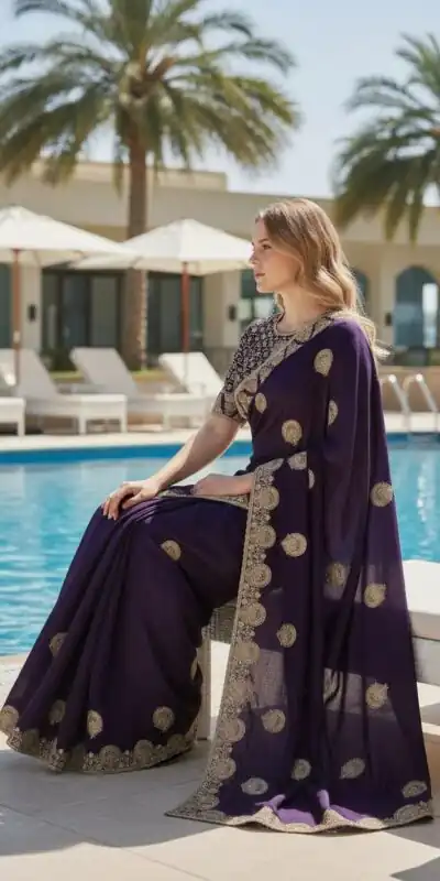 BT 442 Dark Purple in Fandy Satin Silk. Embroidery Work & Zari Work Saree Affordable Price ₹1999. Delivery 4-6 Working Days. Shop now. | Creative Sarees, Bollywood Sarees, Designer Sarees, Embroidered Sarees, Ethnic Saree, Modern Digital sarees, Party Wear Sarees, Sarees