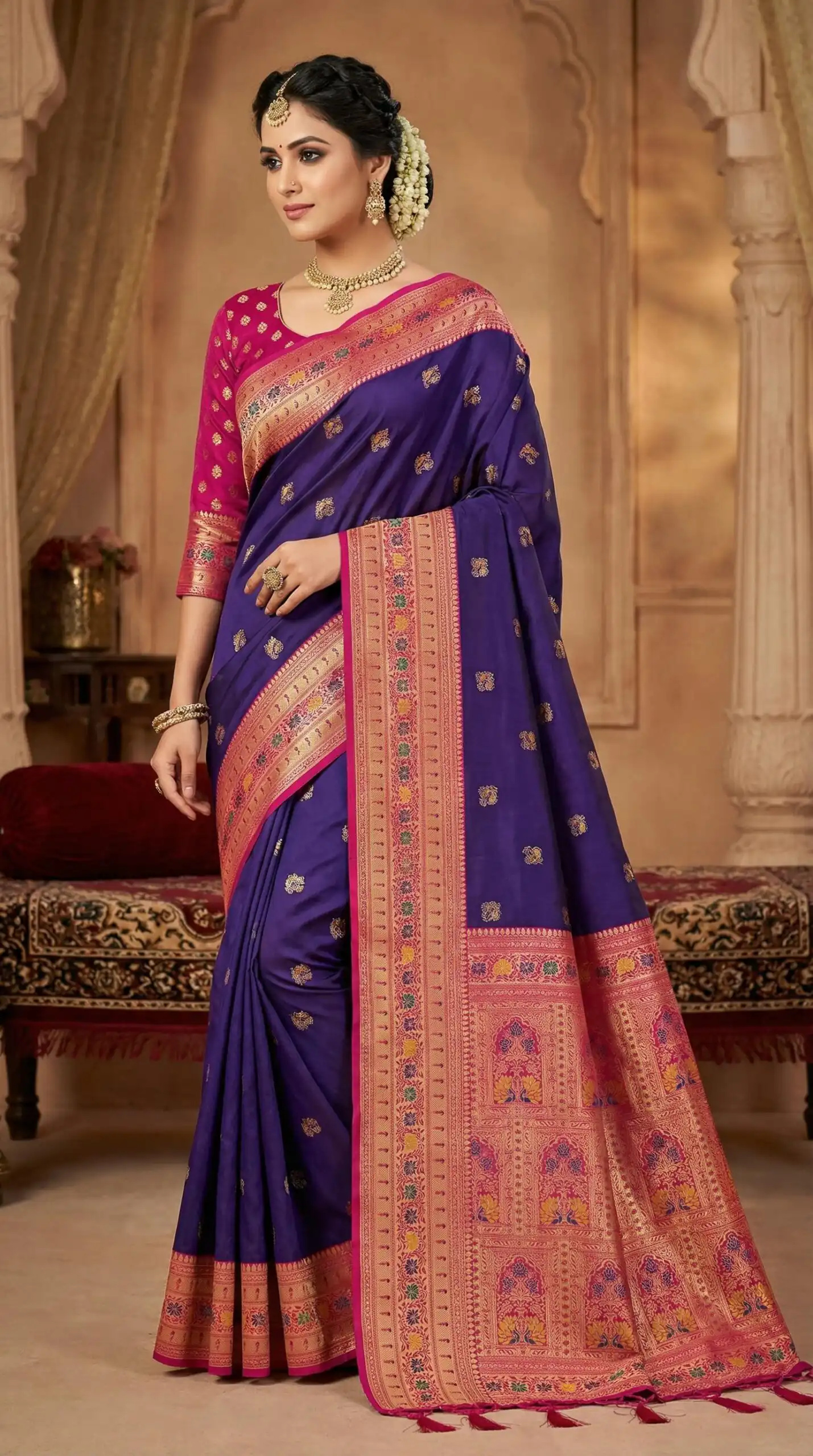 MB 18 Dark Purple in Color Meenakari Zari Work & Lace Work Saree work. Exclusive Offer ₹2399. Delivery 4-6 Working Days. Shop now. | Creative Sarees, Bollywood Sarees, Designer Sarees, Embroidered Sarees, Ethnic Saree, Modern Digital sarees, Party Wear Sarees, Sarees
