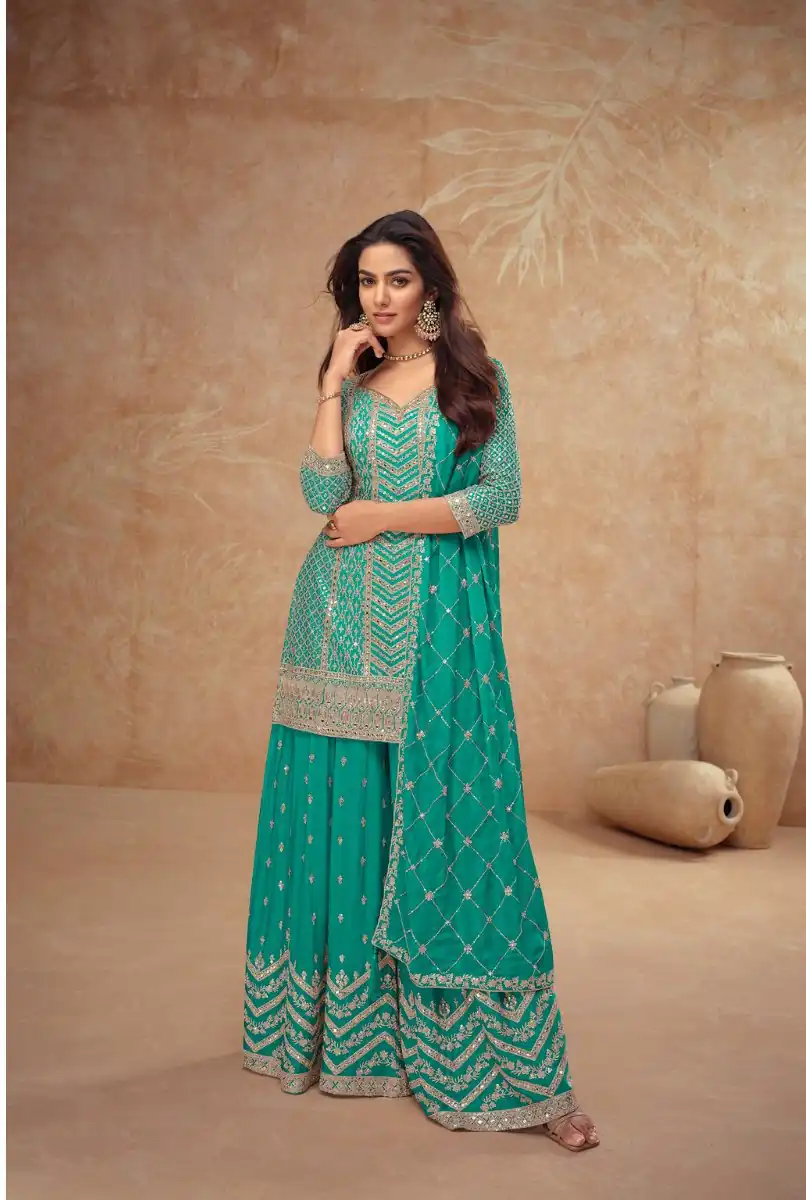 FC 7518 Firozi Chinon Salwar Suit Perfect for Wedding, Party, Diwali, Durga Puja, Temple Visit – . Festive Deal ₹3099. Delivery 4-6 Working Days. | Casual Suits, Jump Suits, Tops & Bottoms, Track Suits, Trendy Wear, Creative suits, Designer Suits, Palazzo Suits, Party Wear Suits, Patiala Suits, Salwar suit, Straight Suits