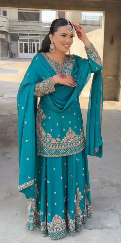 SRK 5250 Firozi Chinon Silk Salwar Suit Perfect for Wedding, Party, Traditional Day, Family Gatherings, Pooja – . Affordable Price ₹2099. Delivery 4- | Casual Suits, Jump Suits, Tops & Bottoms, Track Suits, Trendy Wear, Creative suits, Designer Suits, Palazzo Suits, Party Wear Suits, Patiala Suits, Salwar suit, Straight Suits