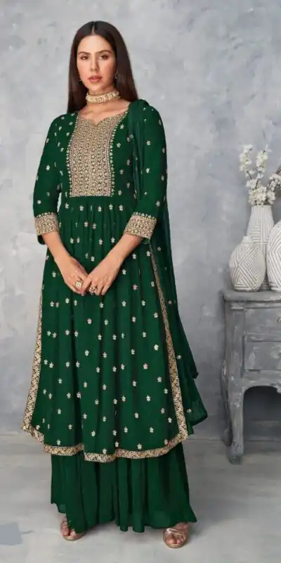 DS A 8584 Green Color Georgette Salwar Suit with Embroidery Work. Special Price ₹1899. Delivery 4-6 Working Days. Shop now. | Casual Suits, Jump Suits, Creative suits, Designer Suits, Palazzo Suits, Party Wear Suits, Patiala Suits, Salwar suit, Straight Suits
