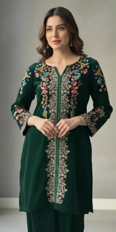 BE 426 Green Color Velvet Salwar Suit with Embroidery Work. Available at ₹1799 only. Delivery 4-6 Working Days. Shop now. | Casual Suits, Jump Suits, Tops & Bottoms, Track Suits, Trendy Wear, Creative suits, Designer Suits, Palazzo Suits, Party Wear Suits, Patiala Suits, Salwar suit, Straight Suits